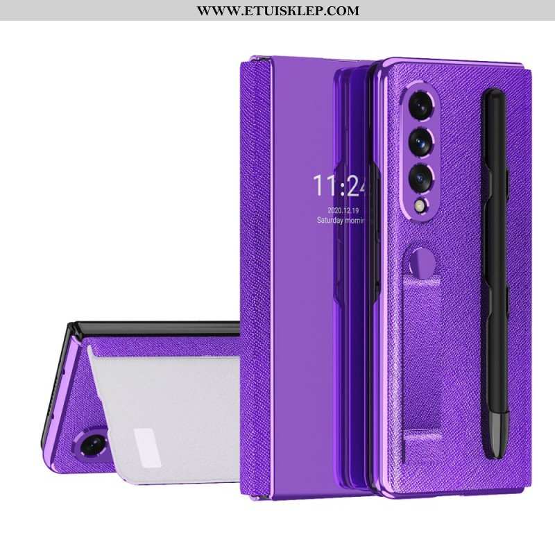 Etui Na Telefon do Samsung Galaxy Z Fold 3 5G Etui Folio Lustrzany Uchwyt Na Długopis I Pasek